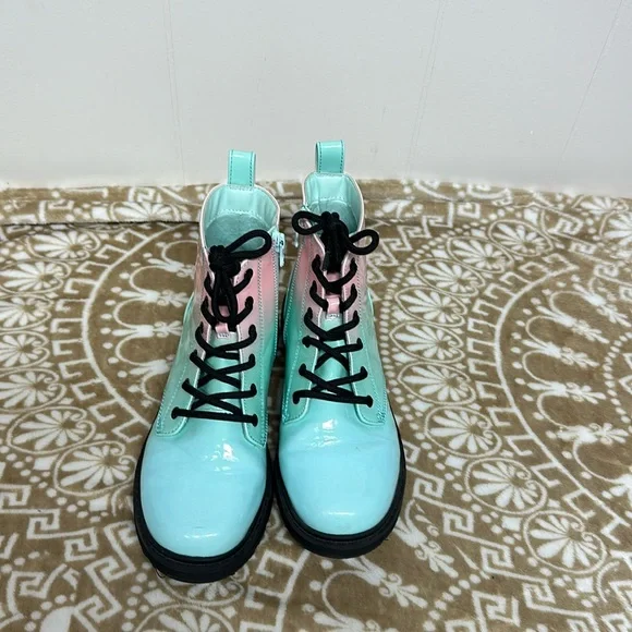 Art Class Aqua and Pink Combat Boots - Picture 1 of 9